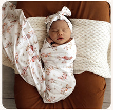 Load image into Gallery viewer, Butterfly Organic Jersey Wrap & Topknot Set