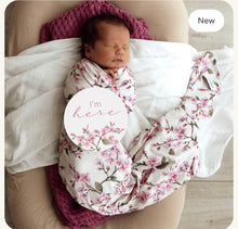 Load image into Gallery viewer, Cherry Blossom Organic Jersey Wrap & Topknot Set