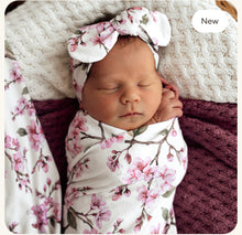 Load image into Gallery viewer, Cherry Blossom Organic Jersey Wrap &amp; Topknot Set
