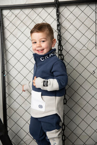 Archie Detailed Zip Collar Crew - Navy