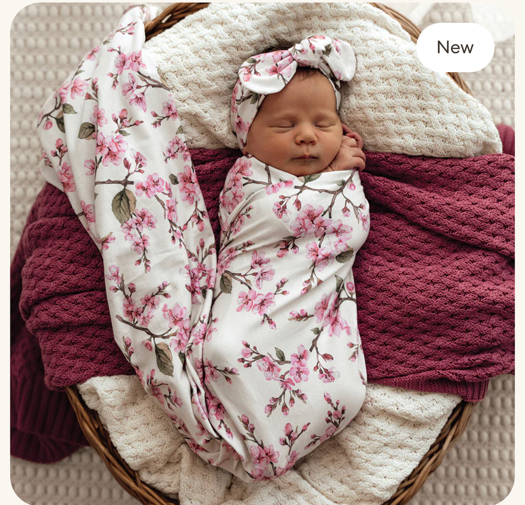 Cherry Blossom Organic Jersey Wrap & Topknot Set