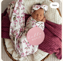 Load image into Gallery viewer, Cherry Blossom Organic Jersey Wrap &amp; Topknot Set
