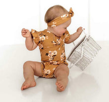 Load image into Gallery viewer, Golden Flower Short Sleeve Organic Bodysuit
