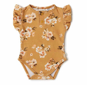 Golden Flower Short Sleeve Organic Bodysuit