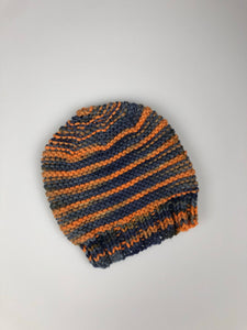 Newborn Knit Beanie- Navy, Orange