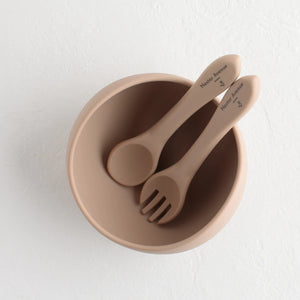 Perfect starting Suction Bowl with spoon and fork