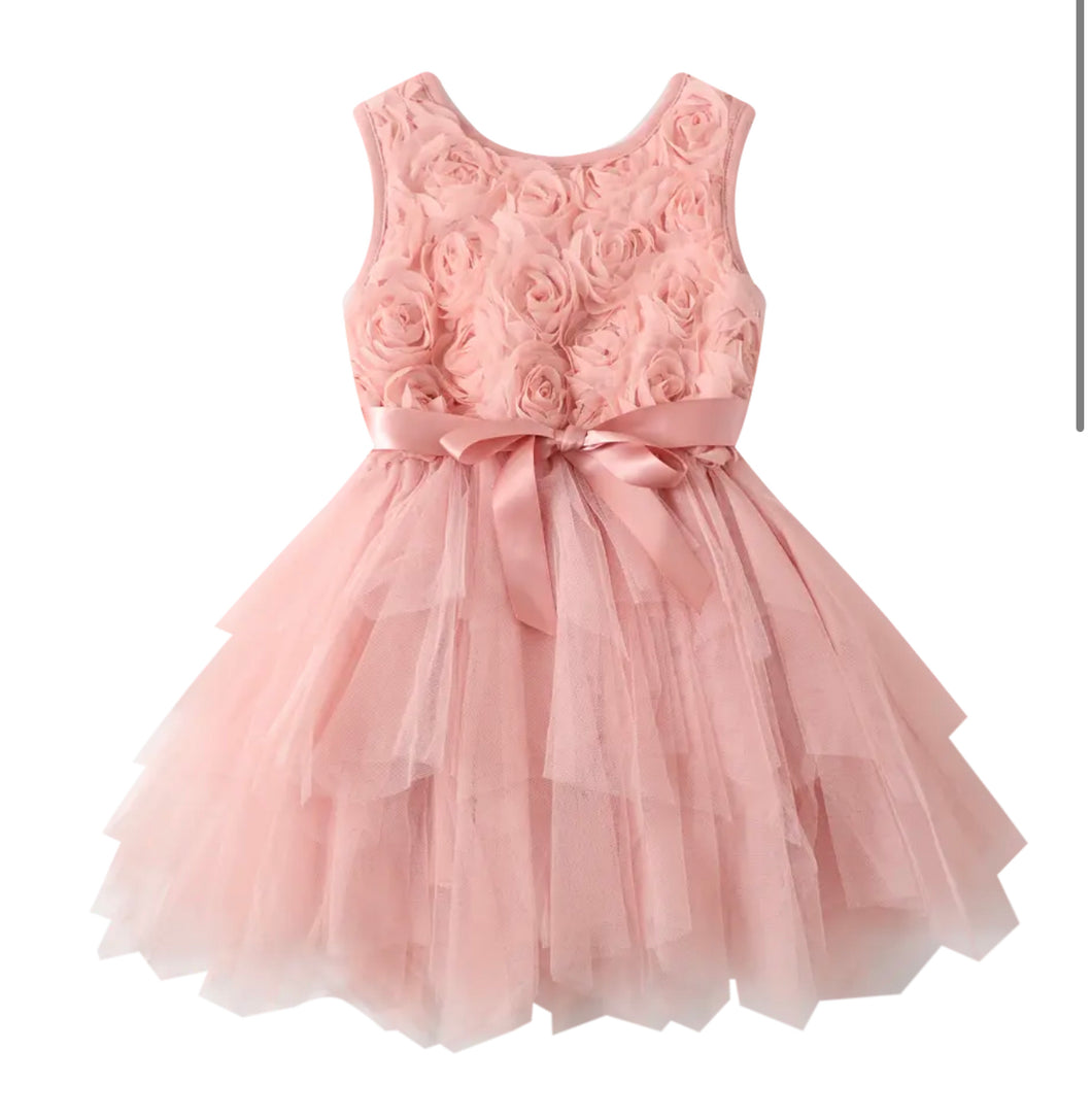 Embellished Rose Dress - Dusty Pink