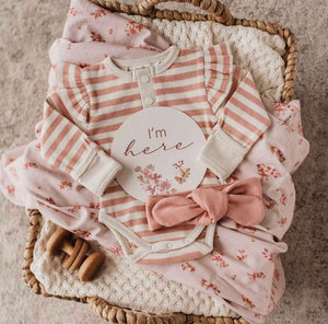 Rose Stripe Long Sleeve Organic Bodysuit